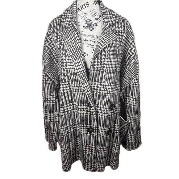Zara Houndstooth Double Breasted Oversized Knit Sweater Blazer Jacket Size L - Picture 2 of 9